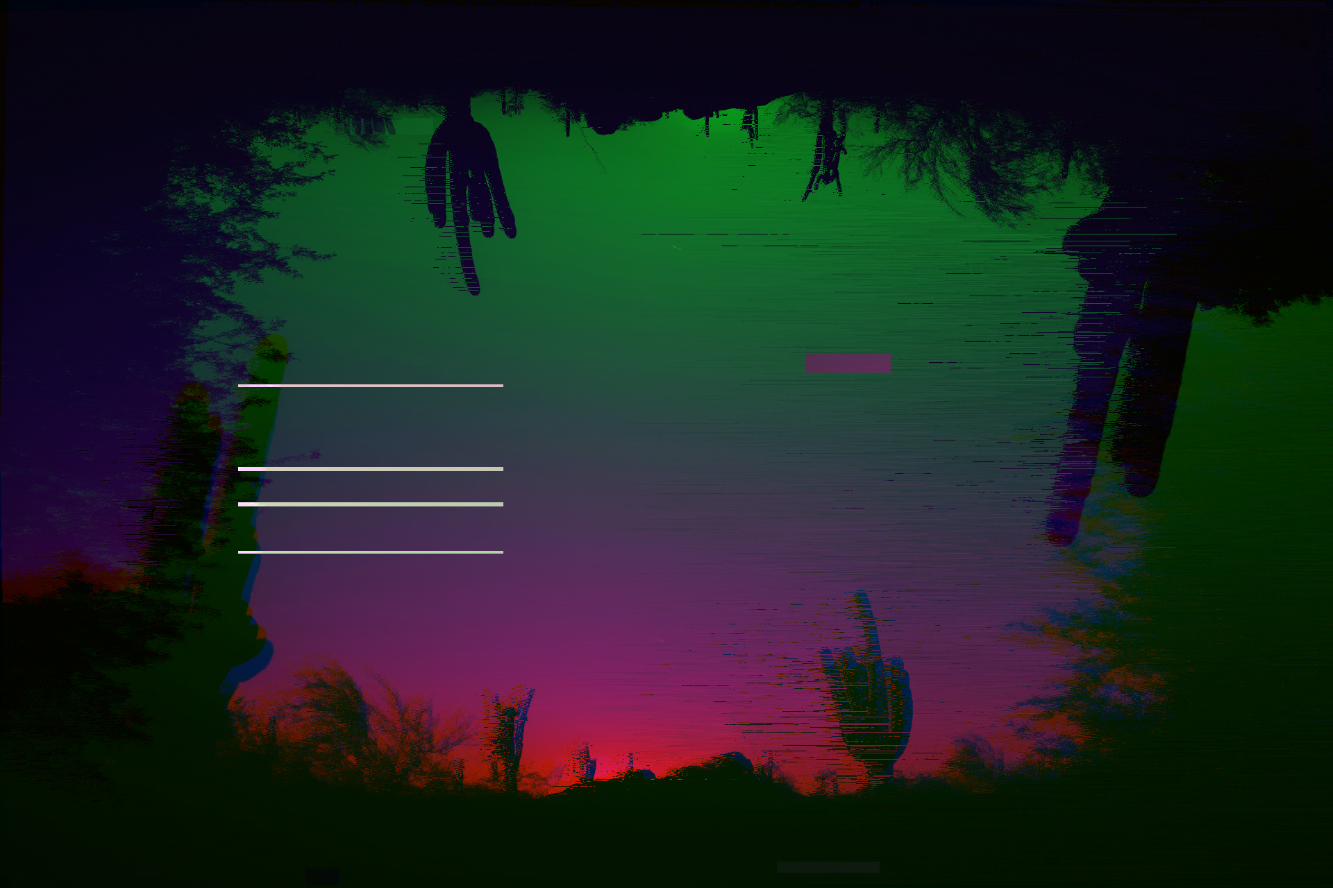 A glitched photo of desert cacti, with the green layer flipped upside down and several lines of corruption.